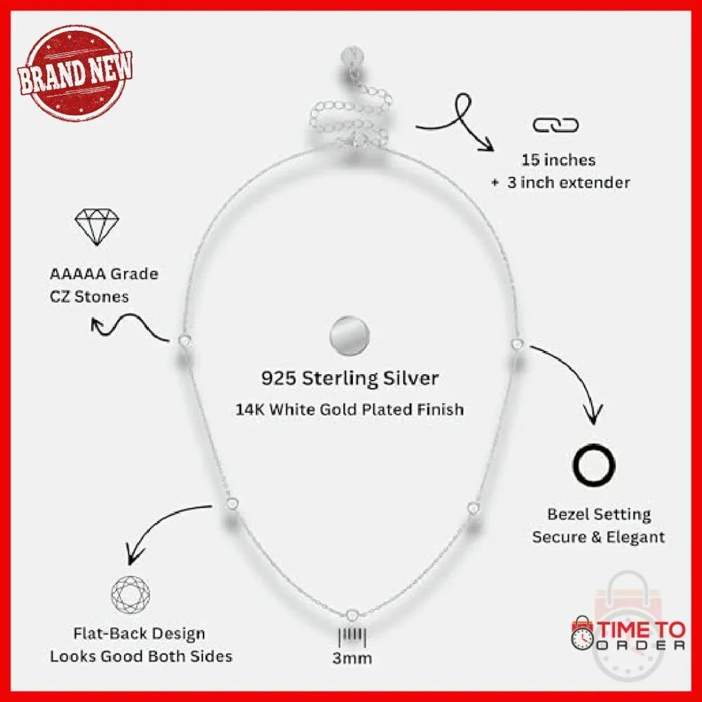 Sterling Silver CZ Station Necklace 15
